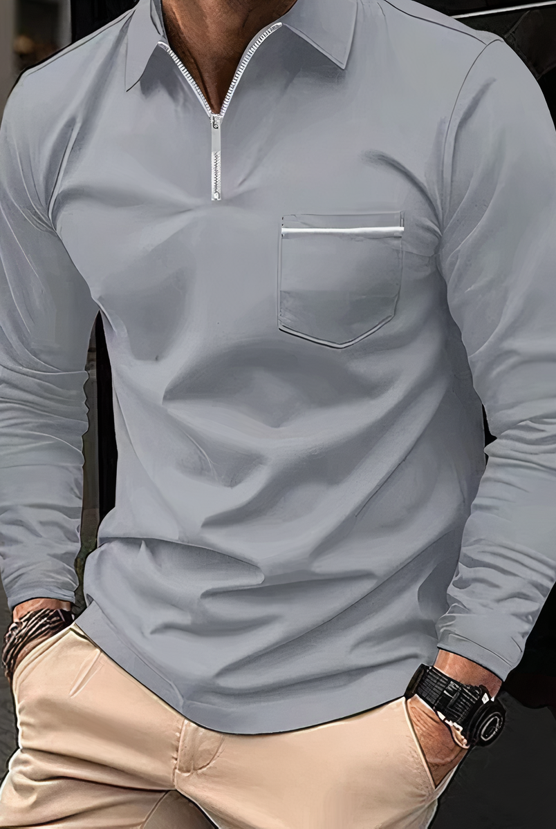 Polo Shirt - Long Sleeves - Chest Pocket - Semi-closed Shirt - Men's Shirt-T-shirts_M-Chaps of London-Chaps of London