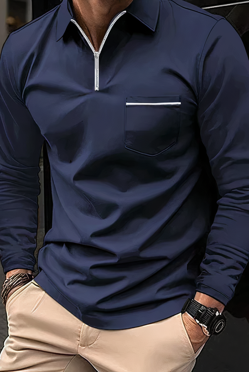 Polo Shirt - Long Sleeves - Chest Pocket - Semi-closed Shirt - Men's Shirt-T-shirts_M-Chaps of London-Chaps of London