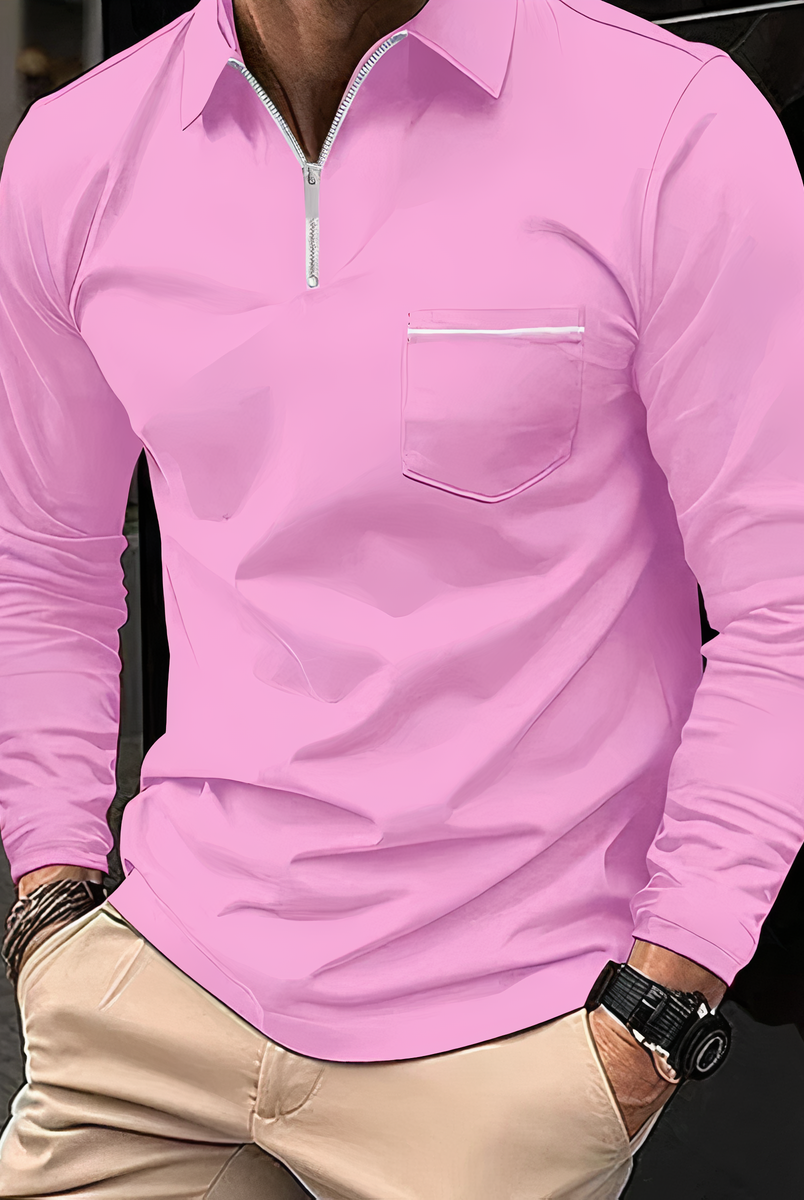 Polo Shirt - Long Sleeves - Chest Pocket - Semi-closed Shirt - Men's Shirt-T-shirts_M-Chaps of London-Chaps of London