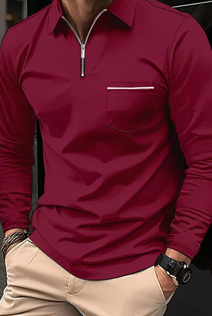 Polo Shirt - Long Sleeves - Chest Pocket - Semi-closed Shirt - Men's Shirt-T-shirts_M-Chaps of London-Chaps of London