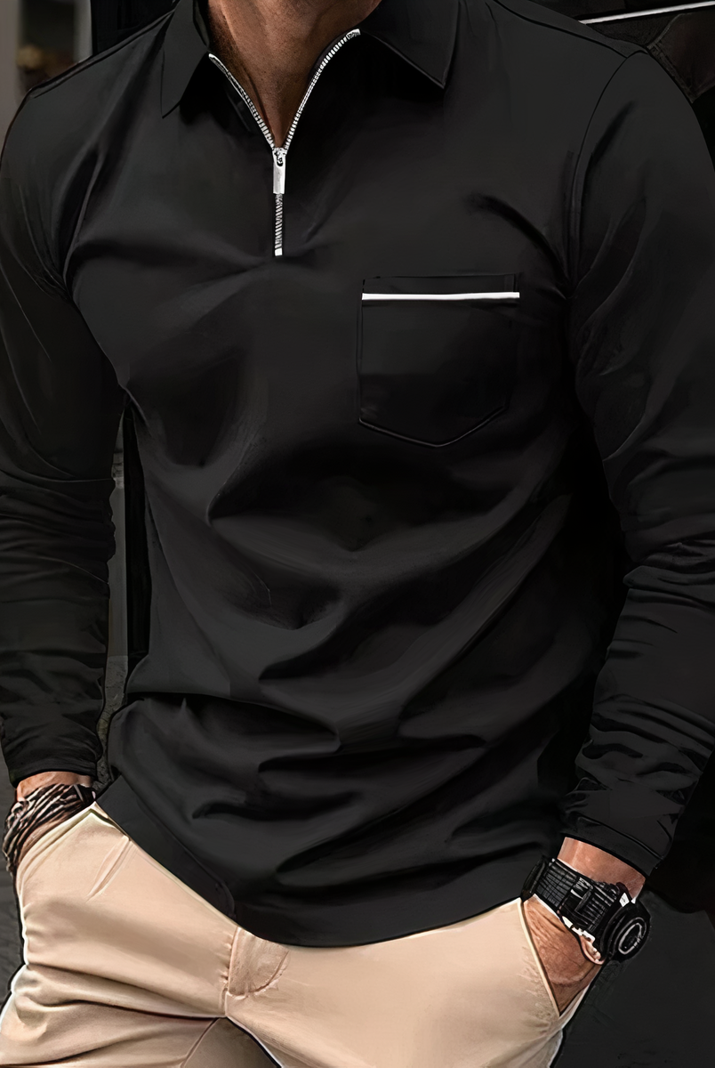 Polo Shirt - Long Sleeves - Chest Pocket - Semi-closed Shirt - Men's Shirt-T-shirts_M-Chaps of London-Chaps of London