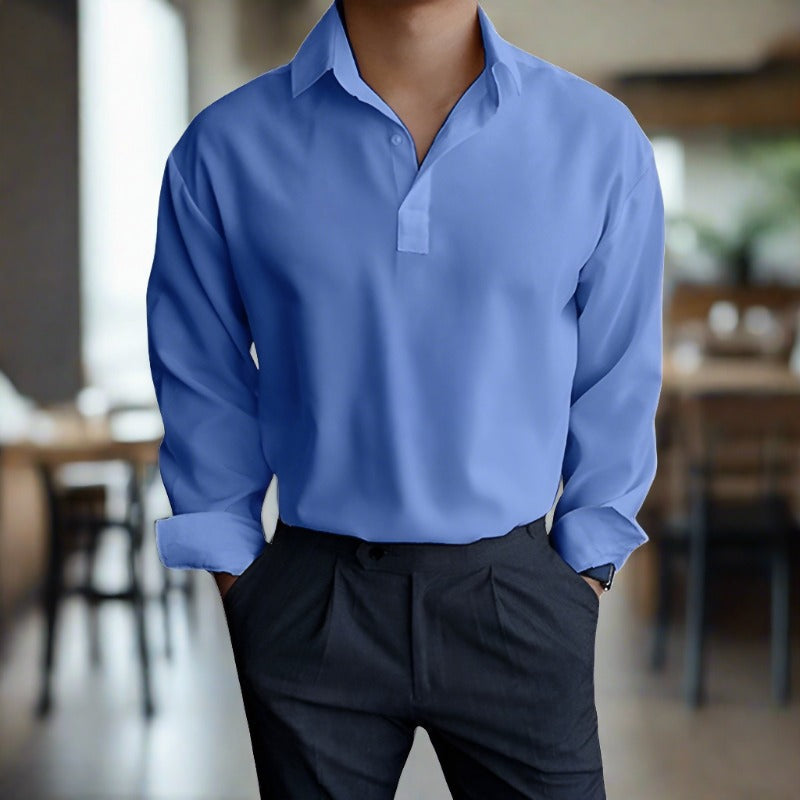 Polo Shirt - Men's Lightweight Collared Long Sleeve Polo Shirt-Men Shirts-Chaps of London-Blue-S-Chaps of London