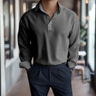 Polo Shirt - Men's Lightweight Collared Long Sleeve Polo Shirt-Men Shirts-Chaps of London-Gray-S-Chaps of London