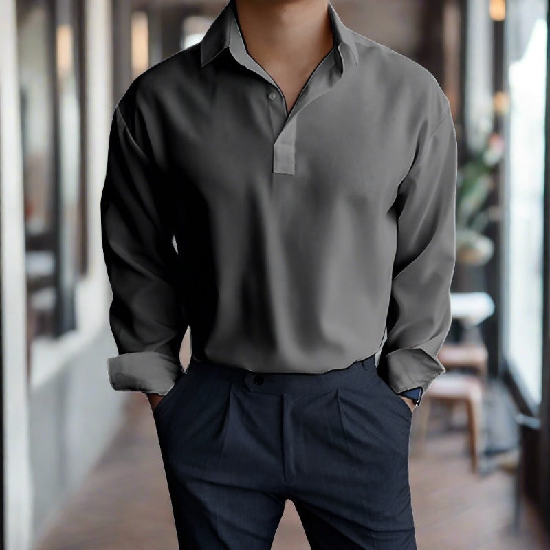Polo Shirt - Men's Lightweight Collared Long Sleeve Polo Shirt-Men Shirts-Chaps of London-Gray-S-Chaps of London