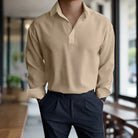 Polo Shirt - Men's Lightweight Collared Long Sleeve Polo Shirt-Men Shirts-Chaps of London-Khaki-S-Chaps of London