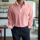 Polo Shirt - Men's Lightweight Collared Long Sleeve Polo Shirt-Men Shirts-Chaps of London-Pink-S-Chaps of London