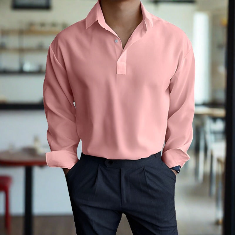 Polo Shirt - Men's Lightweight Collared Long Sleeve Polo Shirt-Men Shirts-Chaps of London-Pink-S-Chaps of London