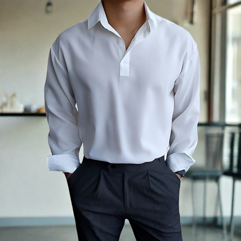 Polo Shirt - Men's Lightweight Collared Long Sleeve Polo Shirt-Men Shirts-Chaps of London-White-S-Chaps of London