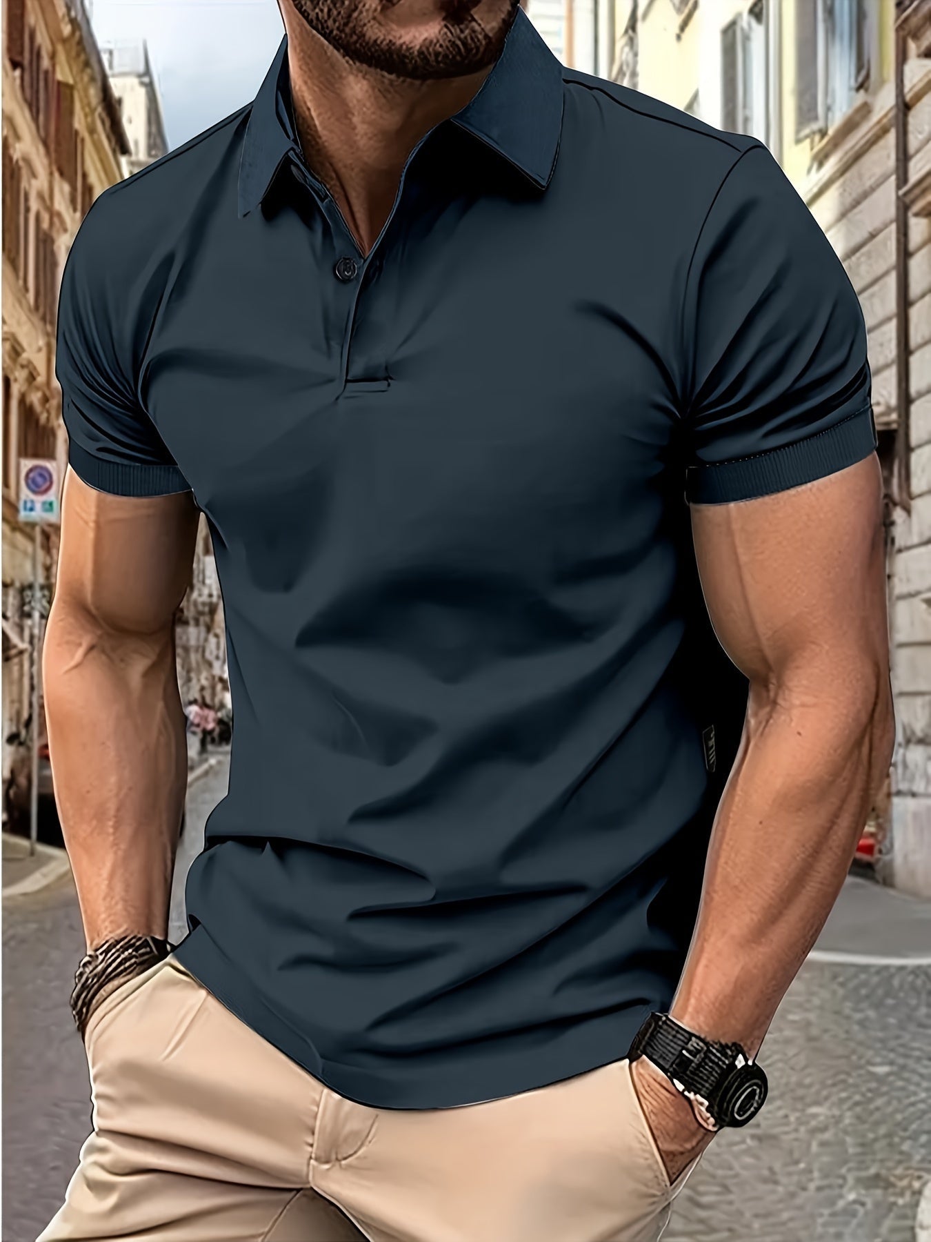 Polo Shirt - Men's Stylish Collared Short Sleeve Polo T-Shirt-Chaps of London-Dark Blue-S-Chaps of London