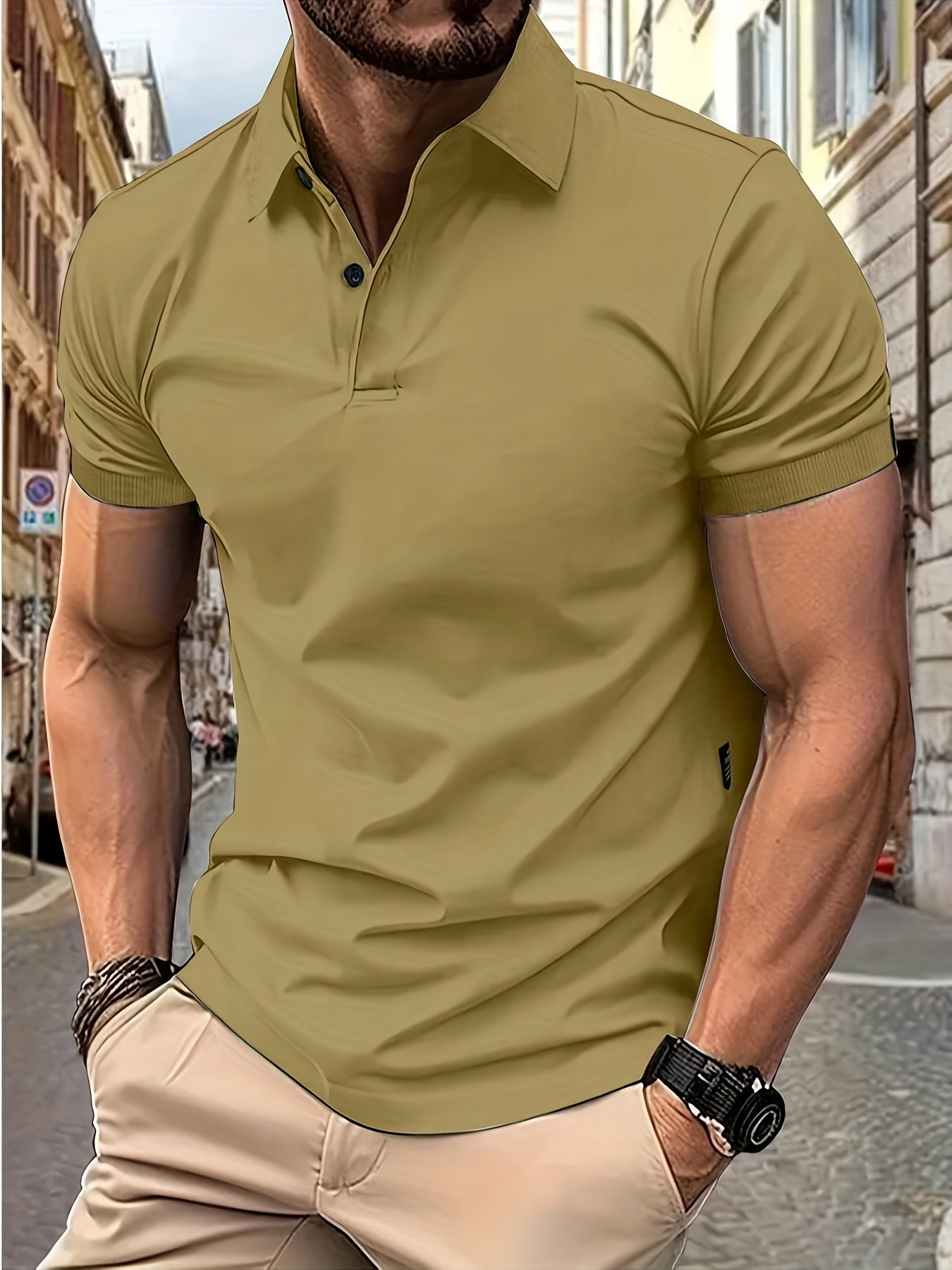 Polo Shirt - Men's Stylish Collared Short Sleeve Polo T-Shirt-Chaps of London-Khaki-S-Chaps of London