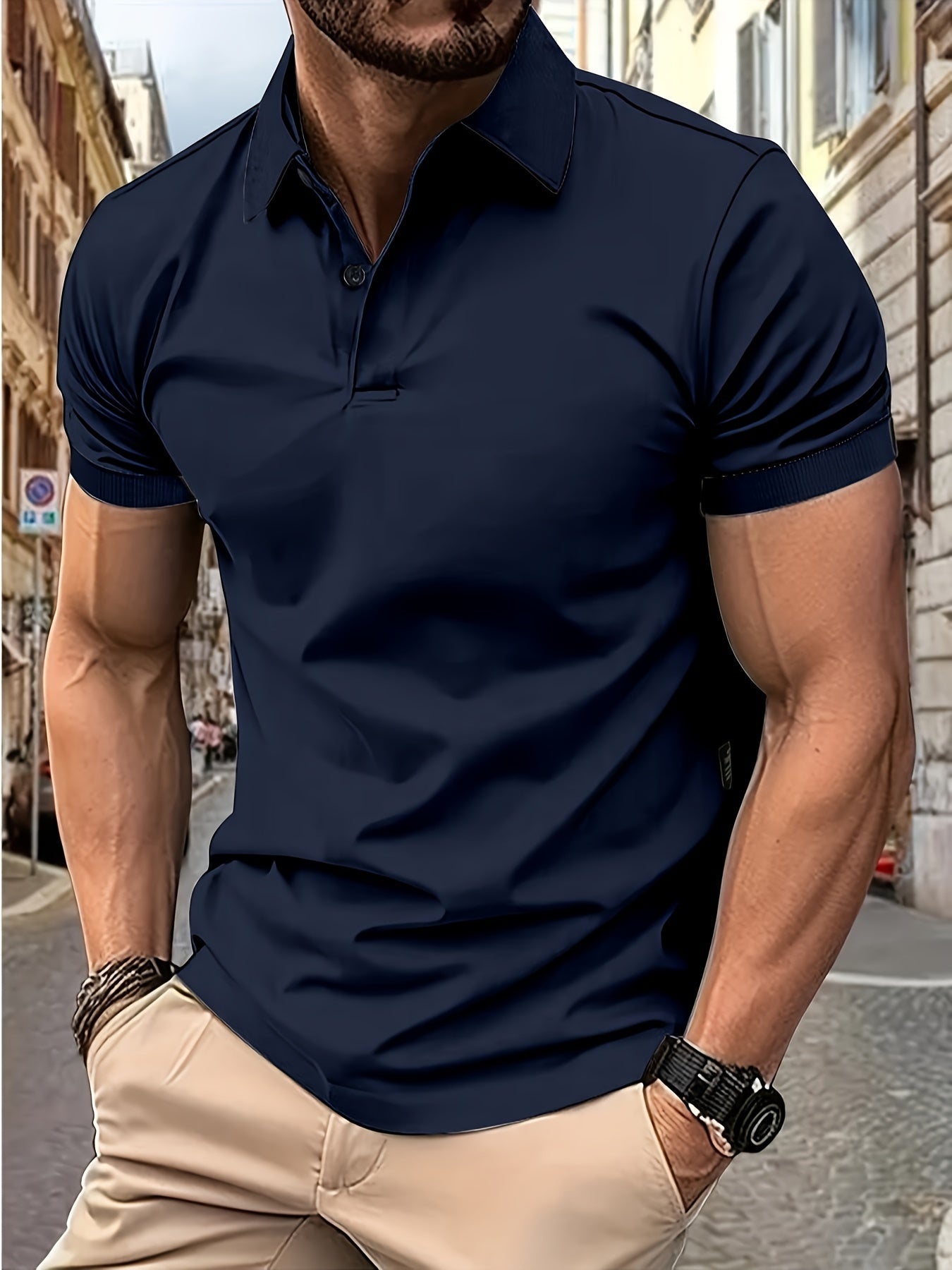 Polo Shirt - Men's Stylish Collared Short Sleeve Polo T-Shirt-Chaps of London-Navy Blue-S-Chaps of London