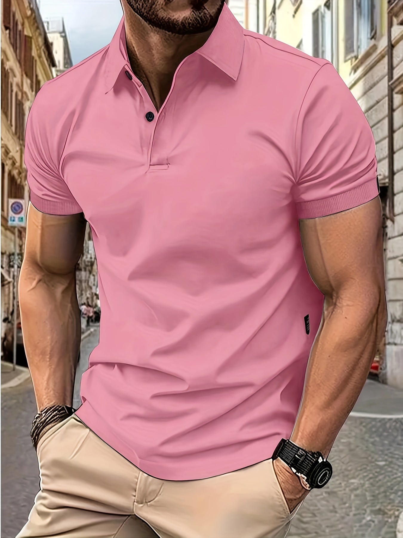 Polo Shirt - Men's Stylish Collared Short Sleeve Polo T-Shirt-Chaps of London-Pink-S-Chaps of London
