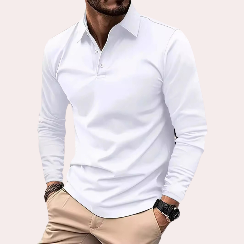Polo Shirt - Quarter Button-Up - Collared - Long Sleeve Polo - Men's Clothing-Fashion Men Shirt Polo All-year-Chaps of London-Chaps of London