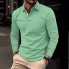 Polo Shirt - Quarter Button-Up - Collared - Long Sleeve Polo - Men's Clothing-Fashion Men Shirt Polo All-year-Chaps of London-Green-S-Chaps of London