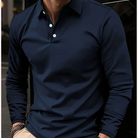 Polo Shirt - Quarter Button-Up - Collared - Long Sleeve Polo - Men's Clothing-Fashion Men Shirt Polo All-year-Chaps of London-Navy Blue-S-Chaps of London