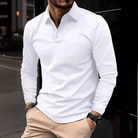 Polo Shirt - Quarter Button-Up - Collared - Long Sleeve Polo - Men's Clothing-Fashion Men Shirt Polo All-year-Chaps of London-White-S-Chaps of London