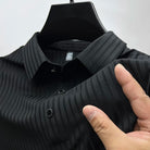 Polo Shirt | Short Sleeve | Button-Up | Collared Shirt | Men's Shirts-Stripe Polo Shirt for Men-Chaps of London-Black-S-Chaps of London