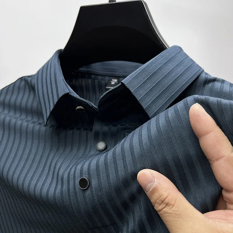 Polo Shirt | Short Sleeve | Button-Up | Collared Shirt | Men's Shirts-Stripe Polo Shirt for Men-Chaps of London-Blue-S-Chaps of London