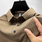 Polo Shirt | Short Sleeve | Button-Up | Collared Shirt | Men's Shirts-Stripe Polo Shirt for Men-Chaps of London-Khaki-S-Chaps of London