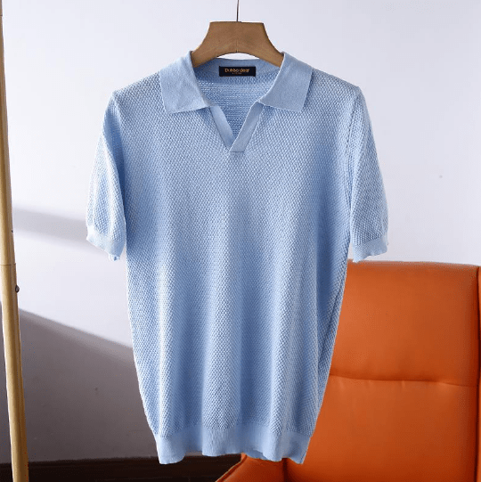 Polo Shirt | Short Sleeve | V-Neck | Polo T-Shirt | Men's Shirt-Polos-Chaps of London-Blue-S-Chaps of London