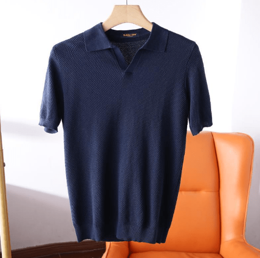 Polo Shirt | Short Sleeve | V-Neck | Polo T-Shirt | Men's Shirt-Polos-Chaps of London-Dark Blue-S-Chaps of London