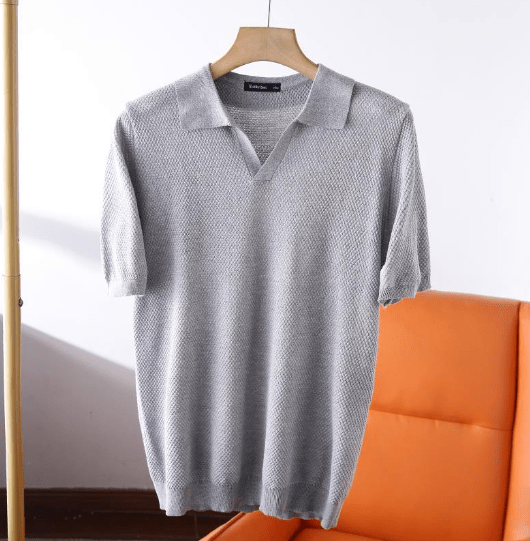 Polo Shirt | Short Sleeve | V-Neck | Polo T-Shirt | Men's Shirt-Polos-Chaps of London-Gray-S-Chaps of London