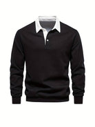 Polo Shirt | Turndown Collar | Quarter Button-Up | Long Sleeve Polo Shirts | Men's Shirts-T-shirts-Chaps of London-Black-S-Chaps of London