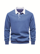 Polo Shirt | Turndown Collar | Quarter Button-Up | Long Sleeve Polo Shirts | Men's Shirts-T-shirts-Chaps of London-Blue-S-Chaps of London