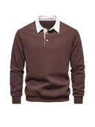 Polo Shirt | Turndown Collar | Quarter Button-Up | Long Sleeve Polo Shirts | Men's Shirts-T-shirts-Chaps of London-Brown-S-Chaps of London