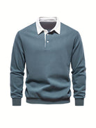 Polo Shirt | Turndown Collar | Quarter Button-Up | Long Sleeve Polo Shirts | Men's Shirts-T-shirts-Chaps of London-Military blue-S-Chaps of London