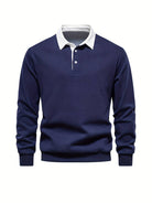 Polo Shirt | Turndown Collar | Quarter Button-Up | Long Sleeve Polo Shirts | Men's Shirts-T-shirts-Chaps of London-Navy Blue-S-Chaps of London