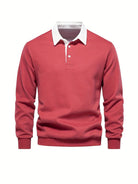 Polo Shirt | Turndown Collar | Quarter Button-Up | Long Sleeve Polo Shirts | Men's Shirts-T-shirts-Chaps of London-Red-S-Chaps of London