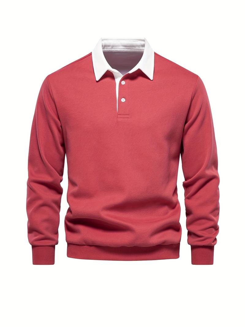Polo Shirt | Turndown Collar | Quarter Button-Up | Long Sleeve Polo Shirts | Men's Shirts-T-shirts-Chaps of London-Red-S-Chaps of London