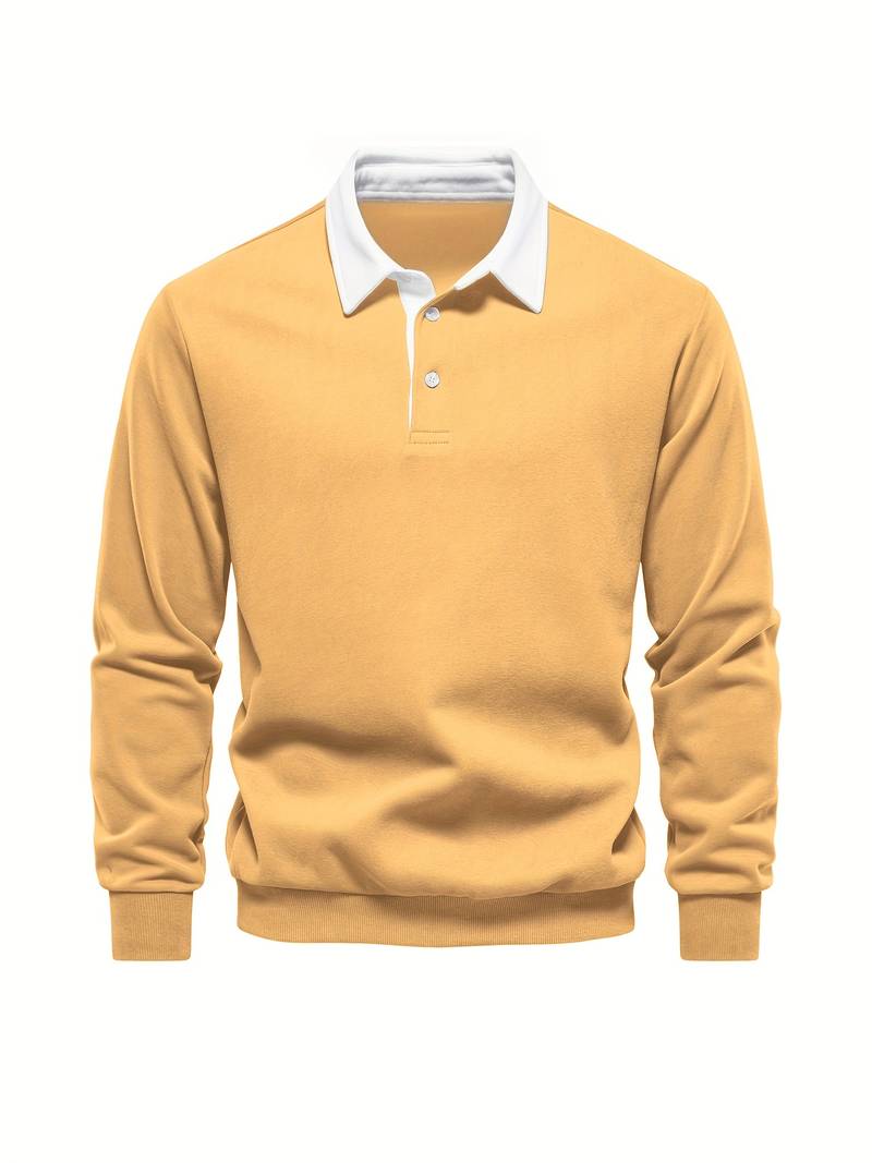 Polo Shirt | Turndown Collar | Quarter Button-Up | Long Sleeve Polo Shirts | Men's Shirts-T-shirts-Chaps of London-Yellow-S-Chaps of London