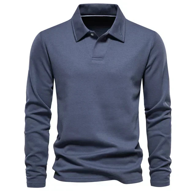 Polo Sweater | Turn Down Collar | Regular Fit | Long Sleeve Polo Shirts | Men's Clothing-Chaps of London-Blue-S-Chaps of London