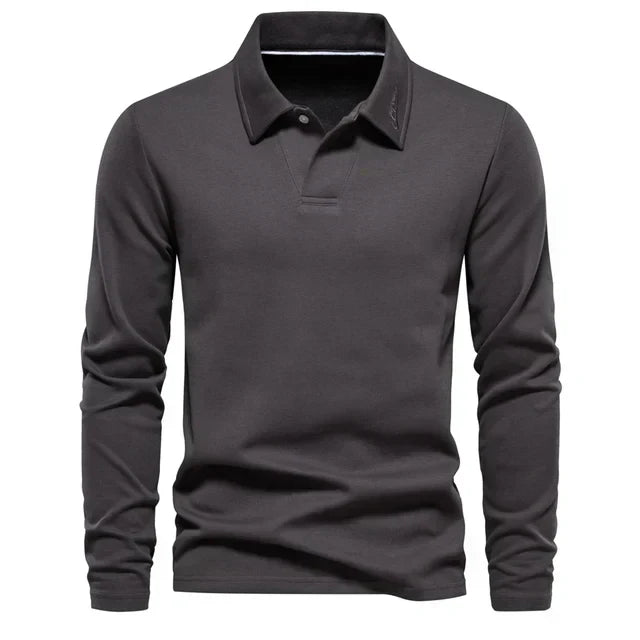 Polo Sweater | Turn Down Collar | Regular Fit | Long Sleeve Polo Shirts | Men's Clothing-Chaps of London-Gray-S-Chaps of London