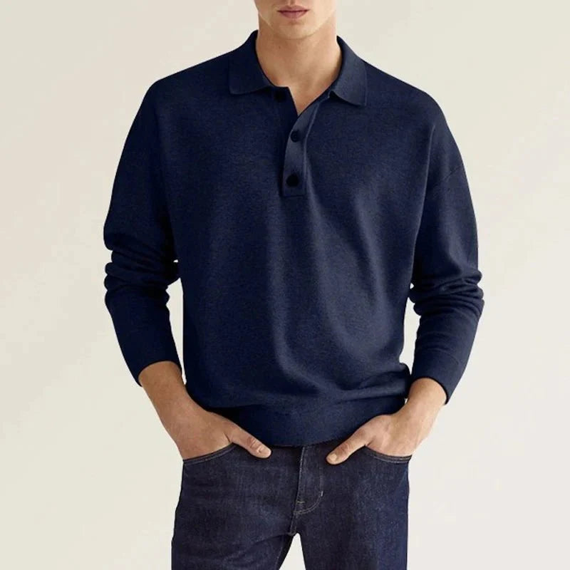 Polo Sweatshirt - Collared - Long Sleeve - Polo Jumper - Men's Clothing-Chaps of London-Dark Blue-S-Chaps of London