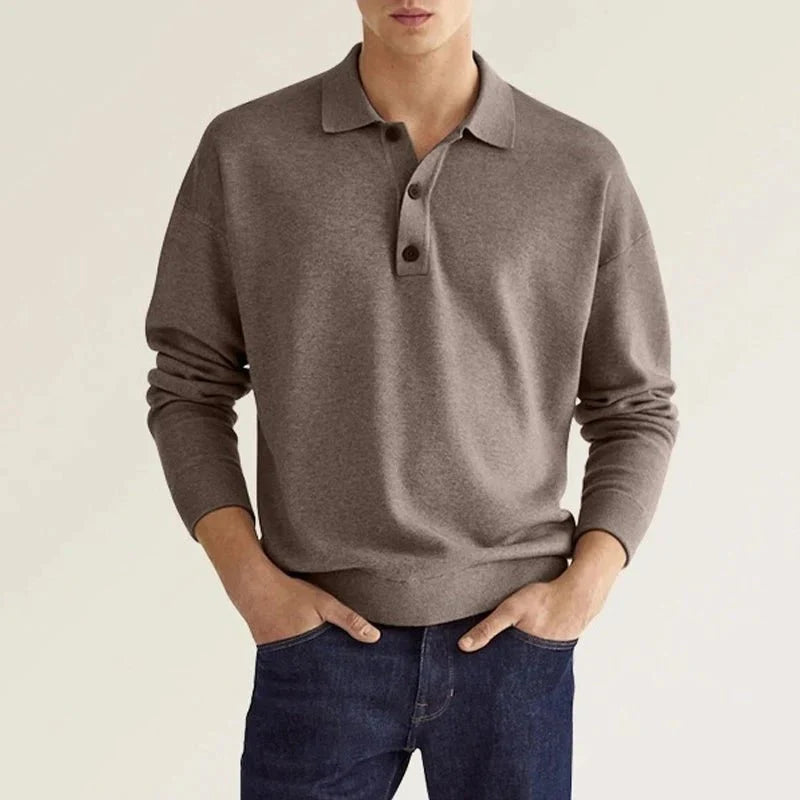 Polo Sweatshirt - Collared - Long Sleeve - Polo Jumper - Men's Clothing-Chaps of London-Dark Brown-S-Chaps of London