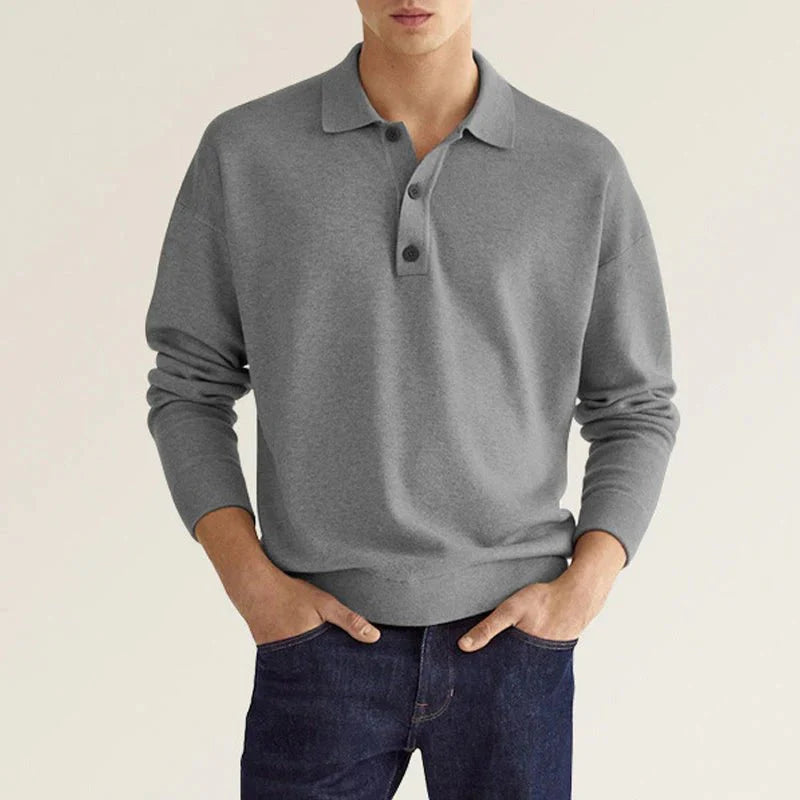 Polo Sweatshirt - Collared - Long Sleeve - Polo Jumper - Men's Clothing-Chaps of London-Gray-S-Chaps of London