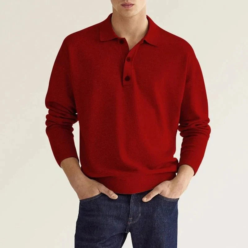 Polo Sweatshirt - Collared - Long Sleeve - Polo Jumper - Men's Clothing-Chaps of London-Red-S-Chaps of London