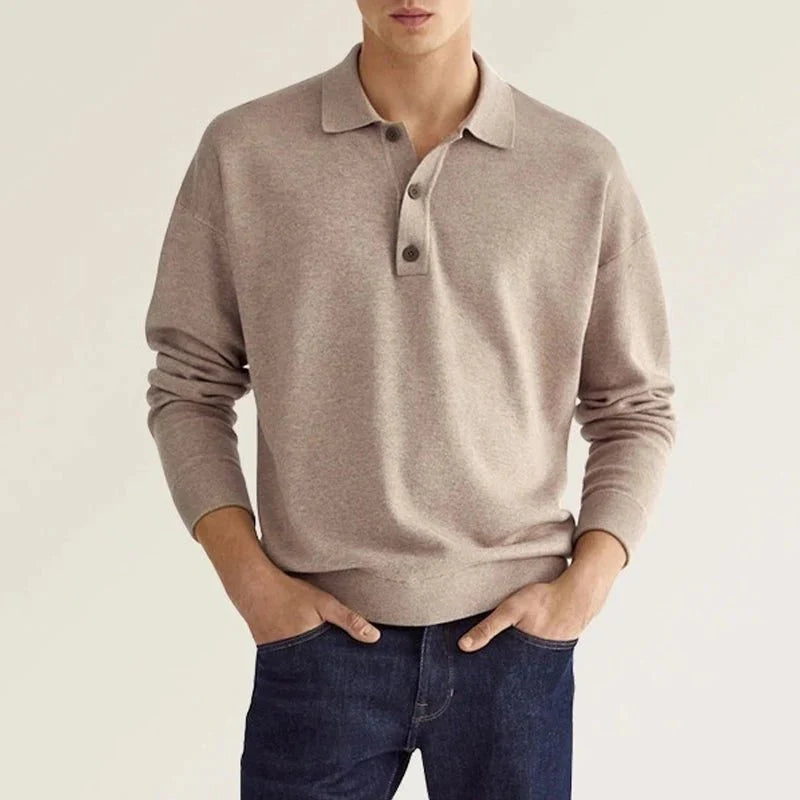 Polo Sweatshirt - Collared - Long Sleeve - Polo Jumper - Men's Clothing-Chaps of London-Sand-S-Chaps of London