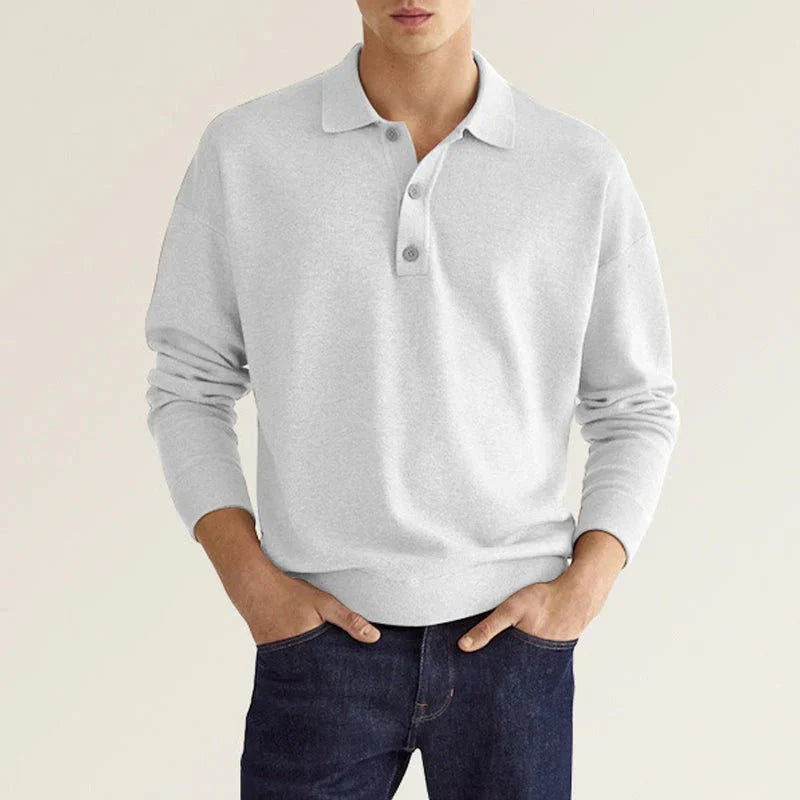 Polo Sweatshirt - Collared - Long Sleeve - Polo Jumper - Men's Clothing-Chaps of London-White-S-Chaps of London