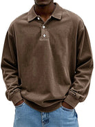 Polo Sweatshirt - Collared - Washed - Oversized Pullover - Men's Clothing-Polo Sweatshirt-Chaps of London-Brown-S-Chaps of London