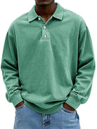 Polo Sweatshirt - Collared - Washed - Oversized Pullover - Men's Clothing-Polo Sweatshirt-Chaps of London-Green-S-Chaps of London