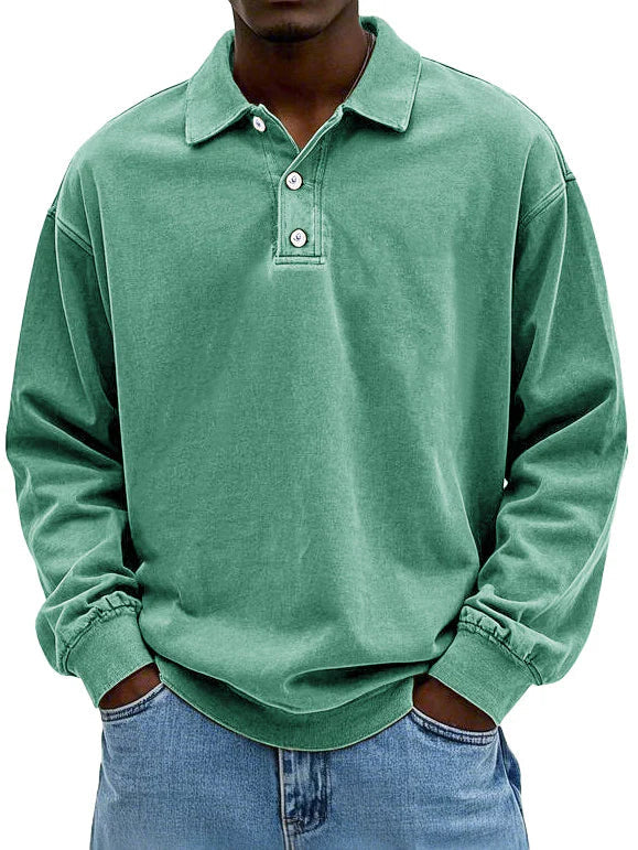 Polo Sweatshirt - Collared - Washed - Oversized Pullover - Men's Clothing-Polo Sweatshirt-Chaps of London-Green-S-Chaps of London