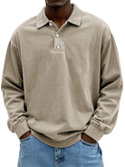 Polo Sweatshirt - Collared - Washed - Oversized Pullover - Men's Clothing-Polo Sweatshirt-Chaps of London-Khaki-S-Chaps of London