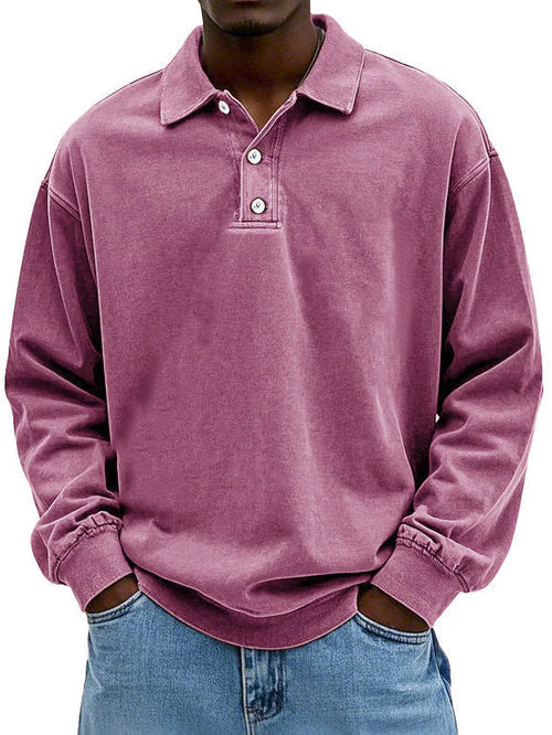 Polo Sweatshirt - Collared - Washed - Oversized Pullover - Men's Clothing-Polo Sweatshirt-Chaps of London-Pink-S-Chaps of London