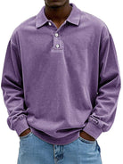 Polo Sweatshirt - Collared - Washed - Oversized Pullover - Men's Clothing-Polo Sweatshirt-Chaps of London-Purple-S-Chaps of London