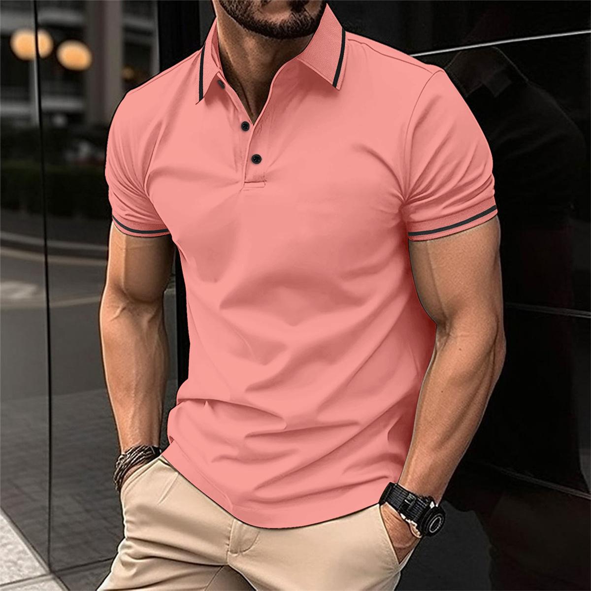 Polo T-Shirt - Men's Button-Up Collared Short Sleeve Polo Shirt-Men Shirts-Chaps of London-Dark Pink-S-Chaps of London