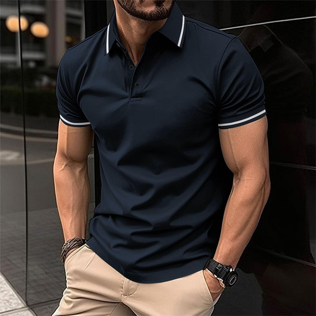 Polo T-Shirt - Men's Button-Up Collared Short Sleeve Polo Shirt-Men Shirts-Chaps of London-Navy Blue-S-Chaps of London